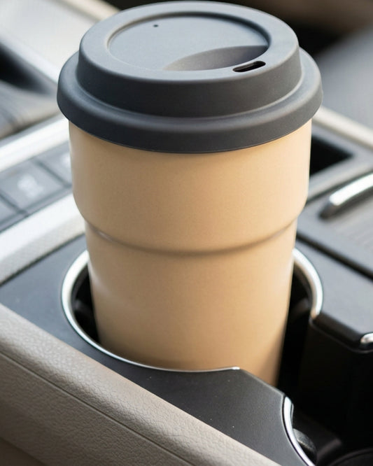 Plvx Double-Wall Ceramic Travel Cup 380 ml Sand Beige - Lifestyle view