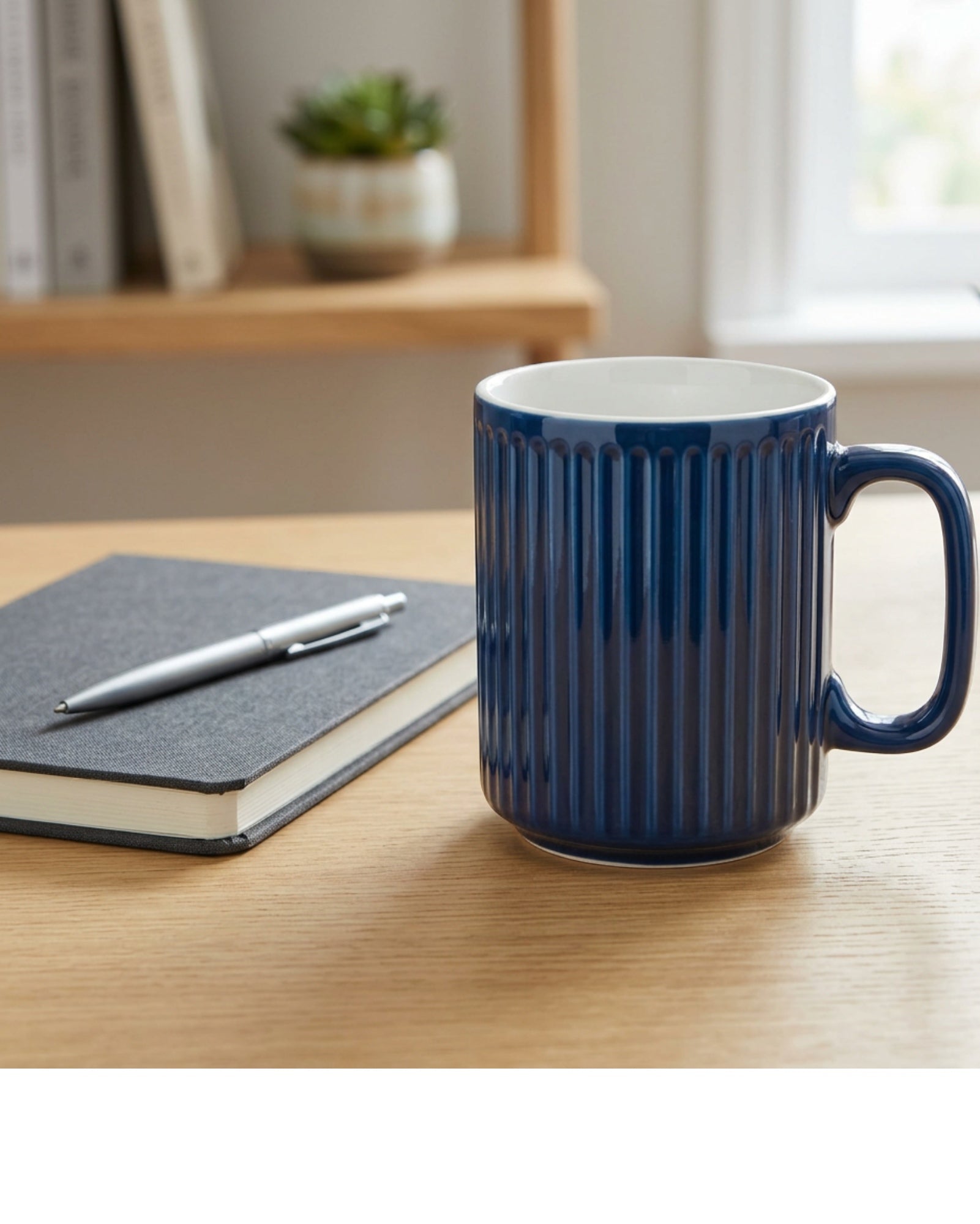 Plvx Vertical-Rib Ceramic Mug 420 ml Deep Blue - Lifestyle view